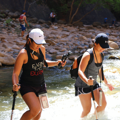 Crossing rapids in "The Narrows" at Zion