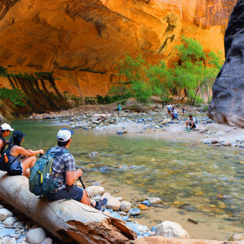 Justin Ebert with hikers in the Narrows