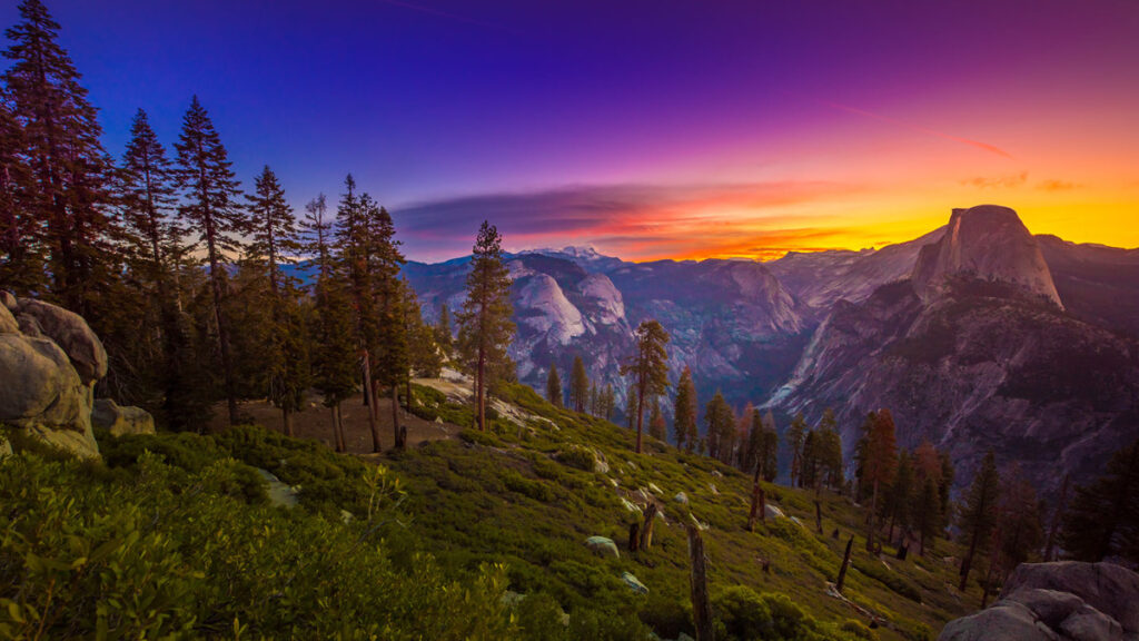 Yosemite sunset during camping tour