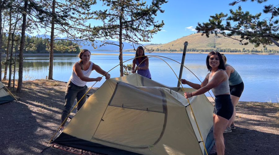 Setting up tent in Yellowstone